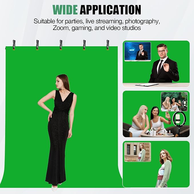 Green Screen Backdrop Kit, 5×7ft Portable Greenscreen Background with Adjustable T-Shaped Stand, 5 Clamps, Carrying Bag for Parties, Streaming, Photography, Zoom, Gaming, Video Studio