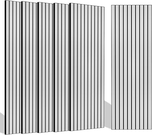 BUBOS 10 Pack Large Acoustic Panels, 48"X 12"X 0.4" Sound Proof Panels for Walls,Decorative Self-Adhesive Acoustical Wall Panels,3D Slat Sound Panels for Home Office Studio (White 01)