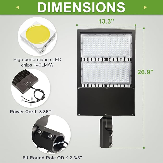 200W LED Parking Lot Pole Lights, Dimmable LED Shoebox Lights, 20KV Surge Protector Built-in 27000LM 600W Equiv. Outdoor Commercial Area Road Lamps, DLC UL Approved 5000K Daylight 100-277VAC