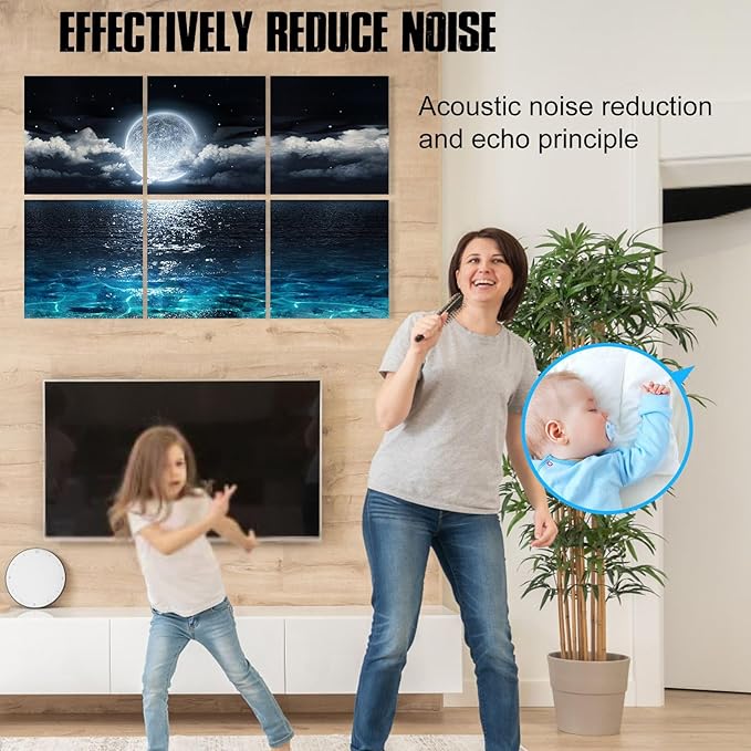 YPY Acoustic Panels Soundproof Wall Panels: Sound Absorbing Wall Art Decorative Sound Proofing Panels Noise Cancelling Acoustical Treatment for Home Studio 6 Pack 72x48 Inches