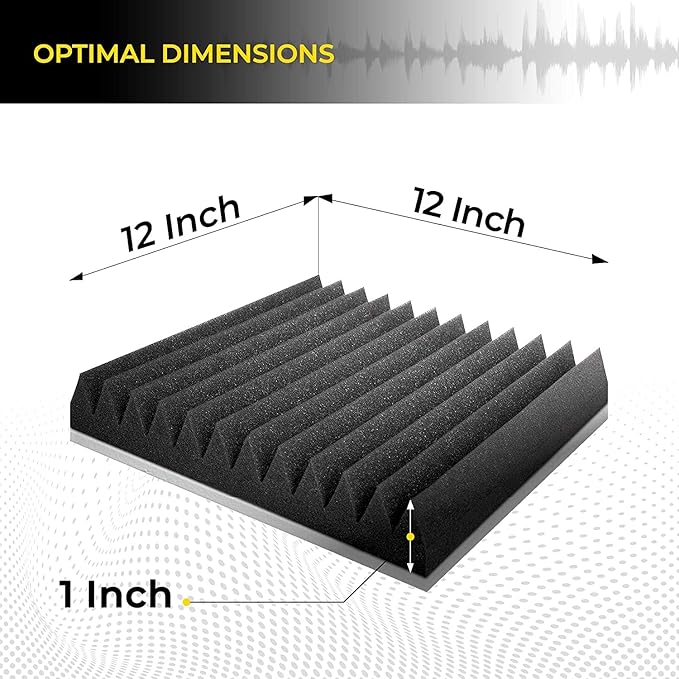 12 Pack Acoustic Panels 1 X 12 X 12 Inches – Acoustic Foam - Studio Foam Wedges - High Density Panels – Soundproof Wedges - Charcoal