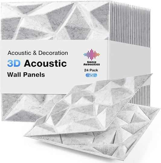 Acoustic 3D Wall Panels,24 Pack Sound Proof Felt Panels for Interior Wall Décor, Hollow Sound Absorbing Panel for Studio, Living Room, Home, Hotel, 12''x12'' Cover 24 sq ft (Light Grey, 24 Pack)