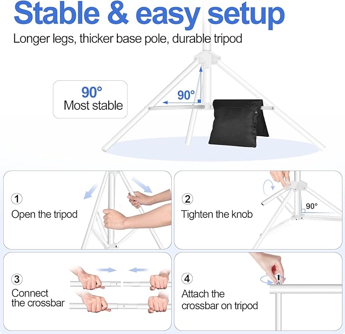 EMART Backdrop Stand 10x7ft(WxH) Photo Studio Adjustable Background Stand Support kit with 2 Crossbars, 8 Clamps, 2 Sandbags and Carry Bag for Parties, Events Decoration, Wedding, Photography -White