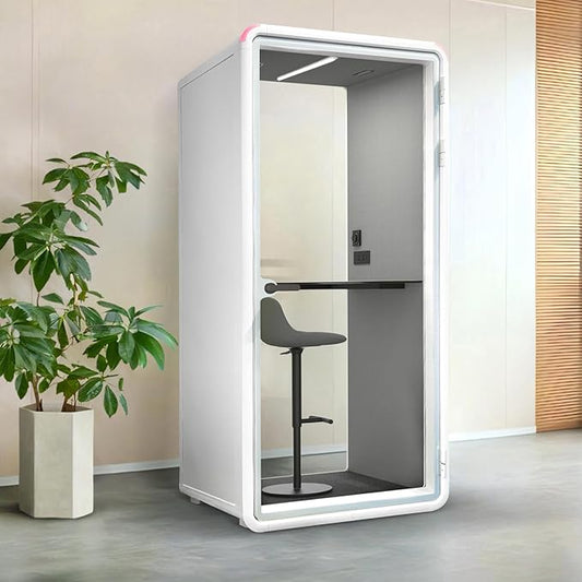 Quiet Meeting Pod with Acoustic Panels, Office Soundproof Booth with Furniture, Portable Removable Working Booth for Private Phone Calling, Study, Individual Seater Personal Office H92in W43in D40in