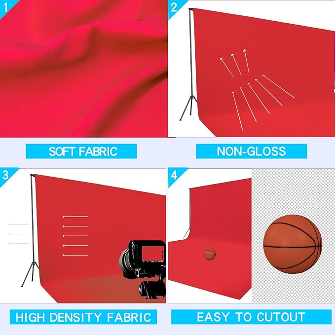 ISSUNTEX 5X7 ft Background Muslin Backdrop, Photo Studio, Collapsible High Density Screen for Video Photography and Television-Red