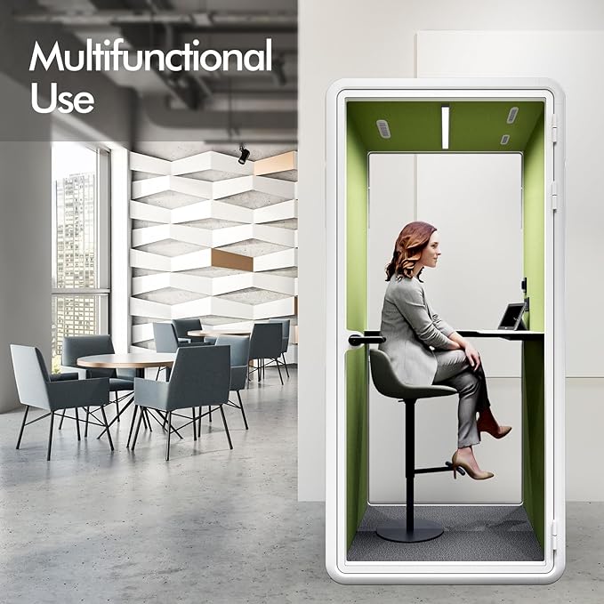 Quiet Meeting Pod with Acoustic Panels, Office Soundproof Room with Furniture, Portable Removable Working Booth for Private Phone Calling, Study, Individual Seater Personal Office H92in W43in D40in