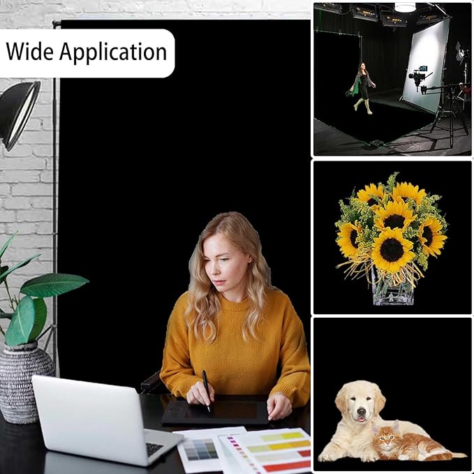 Black Photo Backdrop for Photoshoot, Black Photography Backdrop for Portraits, Fabric Background for Product Photography and Video Creation 5FTx7FT