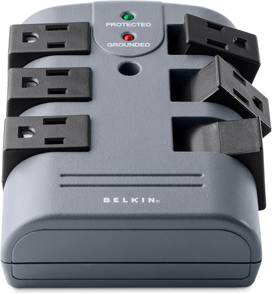 Belkin Power Strip Surge Protector - 6 Rotating AC Multiple Outlets, Flat Pivot Plug - Heavy Duty Wall Outlet Extender for Home, Office, Travel, Computer Desktop & Phone Charging Brick (1,080 Joules)