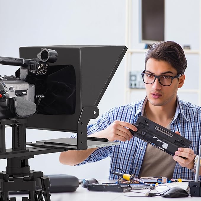 13-inch high-Definition Wide-Angle teleprompter｜High-Definition Beam Splitter Design｜Manual Height Adjustment, Compatible with a Wide Range of Devices｜with Remote Control and teleprompter apps