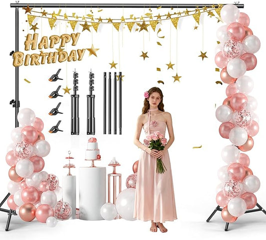 BEIYANG 10x10FT Backdrop Stand, Background Support Kit for Photography, 2 Adjustable Backdrop Supports, 4 Crossbars, 4 Clamps, and Carrying Bag for Photo Video Stutio, Parties Decoration