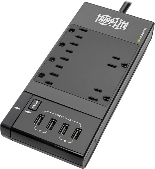 Tripp Lite Safe-IT Surge Protector & Charging Station, 6-Outlets, 4-USB Ports, 8ft / 2.4M Cord, $50,000 Insurance, Limited Life Manufacturer's Warranty (TLP68UBAM)