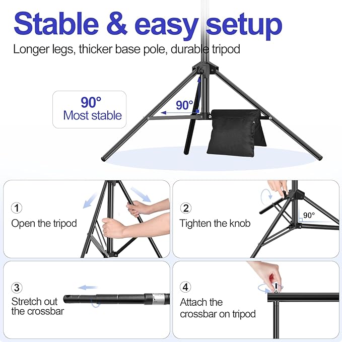 EMART 10x7.9FT Backdrop Stand, Photo Video Studio Adjustable&Lockable Heavy Duty Background Support System Kit with 6 Backdrop Clamps, 2 Sandbag and Carry Bag for Photography, Parties, Wedding, Video