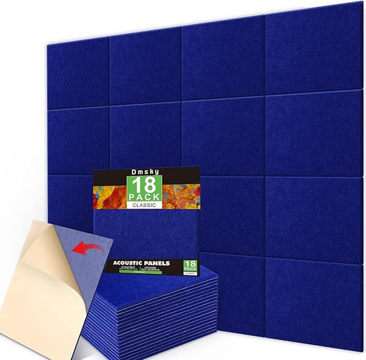 18 Pack Acoustic Panels12"X12"X0.4"Sound Proof Panels With Self-Adhesive Absorbing High-Density Sound Deadening Panels Decoration Soundproofing Panels For Walls Home Insulation Studio Office Dark Blue