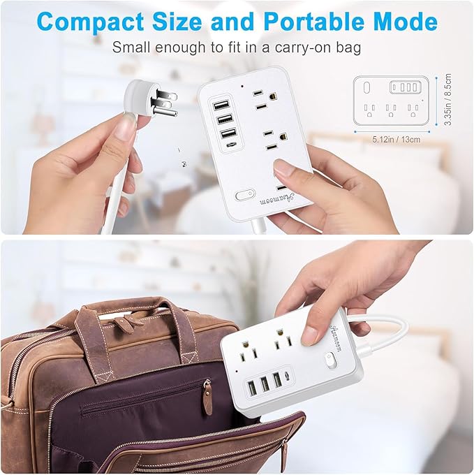 15 FT Extension Cord with Multiple Outlets, Asamoom 15 ft Surge Protector Power Strip with 6 Outlets with 4 USB Ports(1 USB C)，Flat Plug with Long Cord 1700 Joules Protection for Home Office White