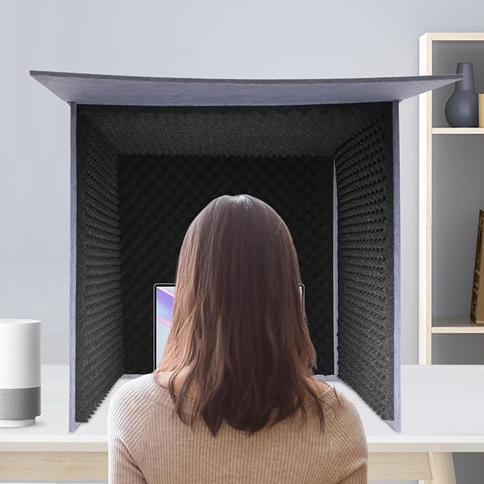 Desktop Soundproof Cover, Portable Vocal Recording Booth Isolation Booth Small Music Recording Studio Vocal Sound Absorbing Shield Sound Proof Foam Panels for Offices,Home,Recording Studios (Black)