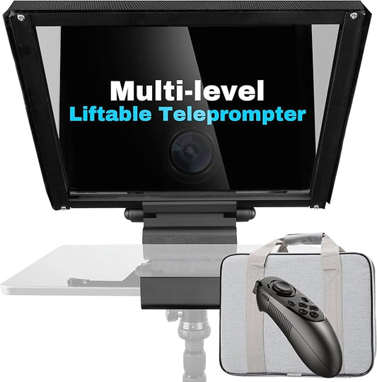 i7 /14-inch teleprompter with Remote Control, Adjustable Camera mounting Platform (Aluminum), rotatable Tempered Optical Glass, Carrying case Included.
