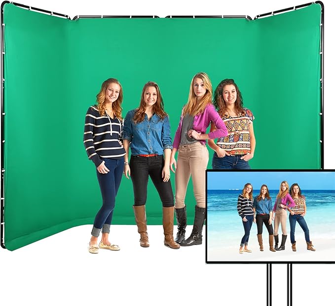 7.87ft x 13.12ft Portable Large Chromakey Green Screen Backdrop with Stand Photography Background Support System for Photo Studio Video Shooting, Live Streaming, Parties, Keying, Stage