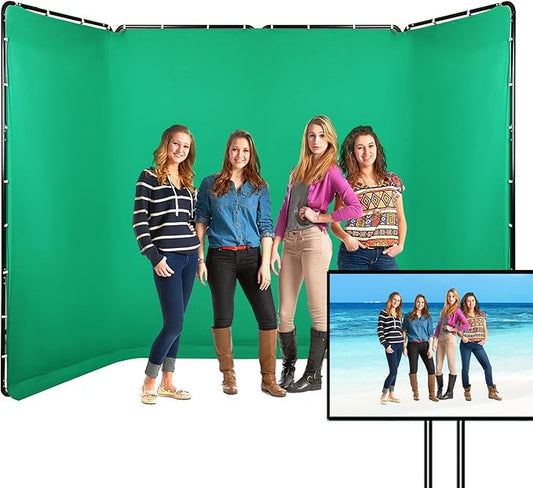 7.87ft x 13.12ft Portable Large Chromakey Green Screen Backdrop with Stand Photography Background Support System for Photo Studio Video Shooting, Live Streaming, Parties, Keying, Stage