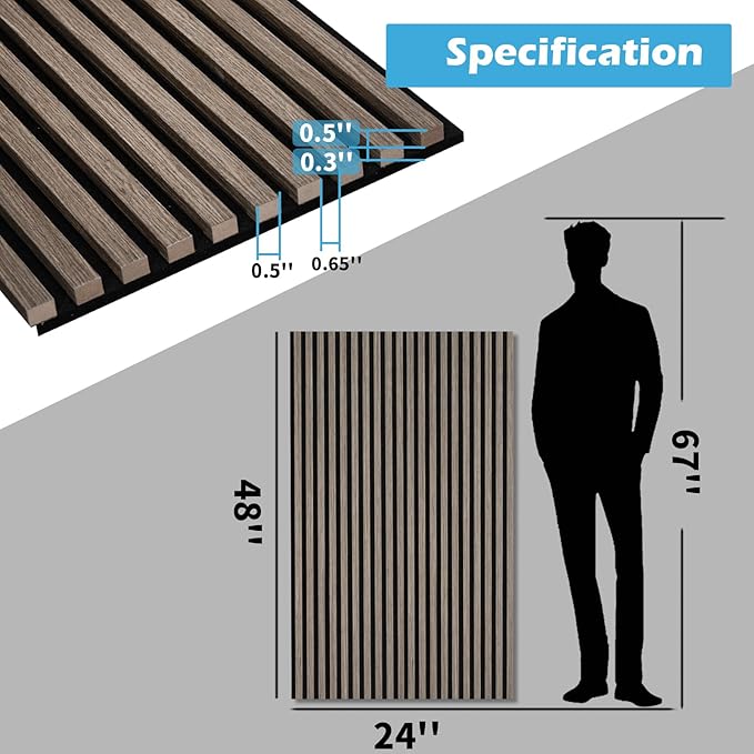 Art3d 2-Pack 48" x 24" Acoustic Wood Panels for Wall, Soundproof Wood Slat Panel for Wall and Ceiling, 3D Fluted Sound Absorbing Paneling for Interior Wall Decor, Living Room, Bedroom - Walnut