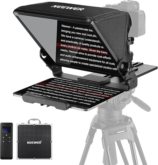 Neewer Teleprompter with Arca Type Camera Mount, Cold Shoes, RT113 Remote Teleprompter App, Online Teaching/Vlogger/Live Streaming Prompter for iPad Tablet, Assembly Free, X12II