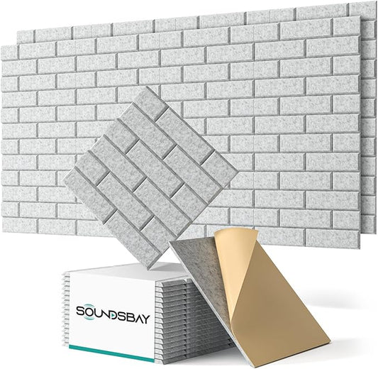 Soundproof Wall Panels Self-adhesive, 18 Pack Acoustic Panels Sound Absorbing Panel High Density Brick Wall Panel for Walls, Office,Reccording Studio, Ceiling 12" X 12" X 0.4" Gray