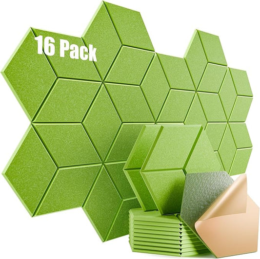16 Pack Self-Adhesive Acoustic Panels 12" X 10" X 0.4" - Sound Proof Foam Panels for Wall with High Density, Y-Lined Design, Flame Resistant, Absorb Noise and Eliminate Echoes(Olive Drab)