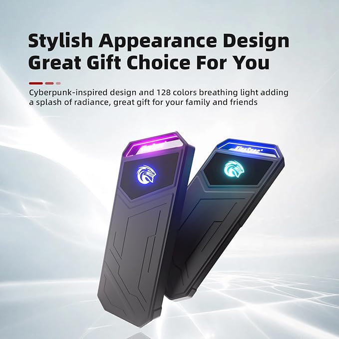 KingSpec Z5 512GB External SSD - 2100MB/s, Portable Solid State Hard Drives with RGB Light, Zinc Alloy Case, USB 3.2 Gen2x2 Interface, Compatible with Mobile Phone/PS4/Laptop/TV/PC (512GB)