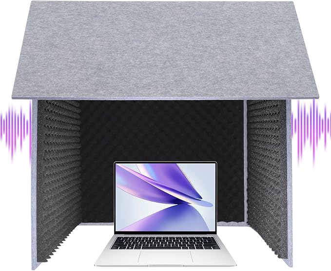 Desktop Soundproof Cover, Portable Vocal Recording Booth Isolation Booth Small Music Recording Studio Vocal Sound Absorbing Shield Sound Proof Foam Panels for Offices,Home,Recording Studios (Black)