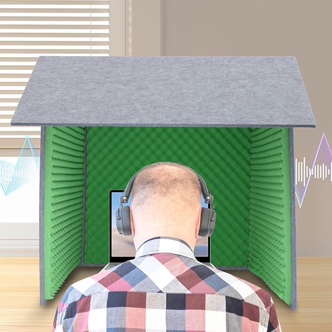 Desktop Soundproof Cover, Portable Vocal Recording Booth Isolation Booth Small Music Recording Studio Vocal Sound Absorbing Shield Sound Proof Foam Panels for Offices,Home,Recording Studios (Green)