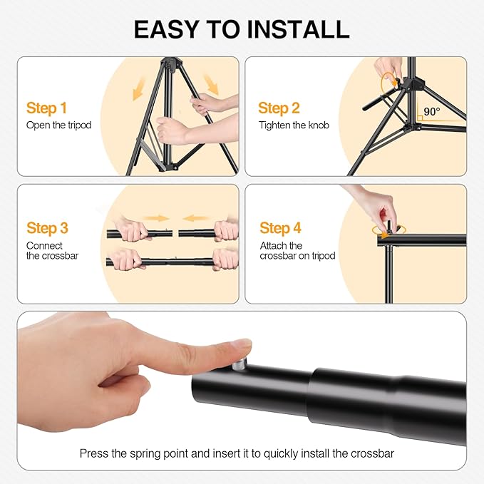 Backdrop Stand, Photo Video Studio 10 x 10FT Adjustable Backdrop Stand, Background Support System Kit with 2 Crossbars, 6 Clamps, 2 Sandbags and Carry Bag for Photography Parties Wedding