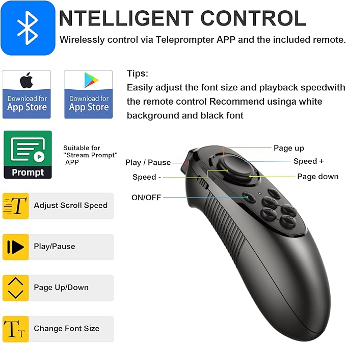 i2/12-inch professional teleprompter, tempered optical glass, all-metal structure, equipped with remote control and dedicated app, compatible with a wide range of devices