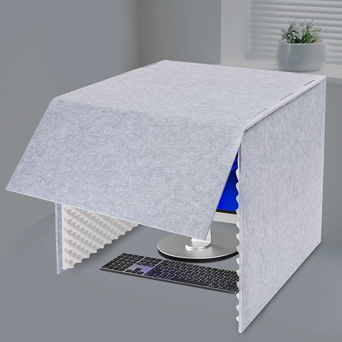 Desktop Soundproof Cover, Portable Vocal Recording Booth Isolation Booth Small Music Recording Studio Vocal Sound Absorbing Shield Sound Proof Foam Panels for Offices,Home,Recording Studios (Gray)