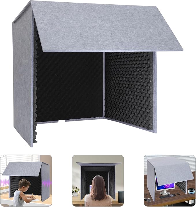 Desktop Soundproof Cover, Portable Vocal Recording Booth Isolation Booth Small Music Recording Studio Vocal Sound Absorbing Shield Sound Proof Foam Panels for Offices,Home,Recording Studios (Black)