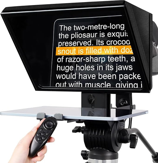 12" Professional Teleprompter Featuring Tempered Optical Glass, Durable All-Metal Build, Remote Control, and Dedicated App — Compatible with Various Smartphones, Tablets, and Cameras