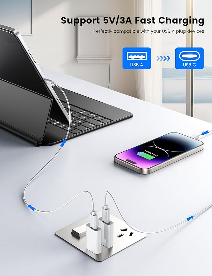 MOSWAG USB to USB C Adapter, USB C Female to USB Male Adapter Compatible with Apple MagSafe Watch 9/8/7/SE/Ultra, for iPhone 15 14 13 12 Mini Pro Max,iPad,Galaxy Note,Pixel,CarPlay,Wall Plug