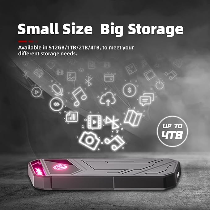 KingSpec Z5 512GB External SSD - 2100MB/s, Portable Solid State Hard Drives with RGB Light, Zinc Alloy Case, USB 3.2 Gen2x2 Interface, Compatible with Mobile Phone/PS4/Laptop/TV/PC (512GB)