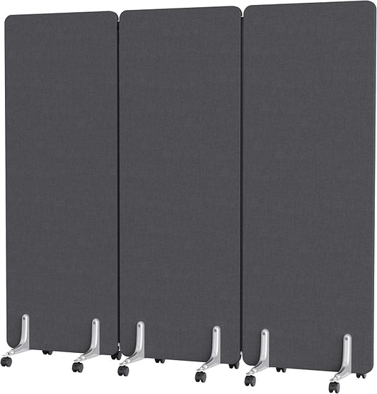 70.8" W x 63" H Freestanding Partition Room Dividers, Acoustic Panels with Wheels, 3 Soundproof Privacy Panels for Office, Reception Room, School, Hospital, Dark Grey