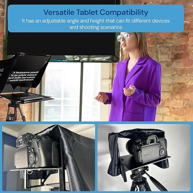 Teleprompter 4.0 12" Compatible with iPad, Tablet, Smartphone and DSLR Camera, Remote or App Control, Compatible with Android and iOS, Ideal for Video Recording, Aluminum Alloy
