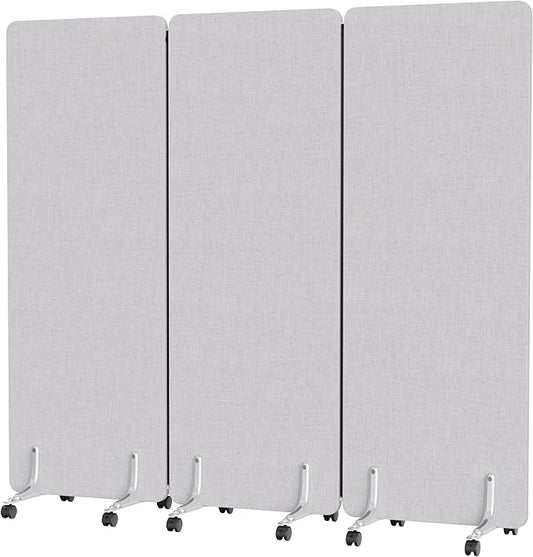70.8" W x 63" H Freestanding Partition Room Dividers, Acoustic Panels with Wheels, 3 Soundproof Privacy Panels for Office, Reception Room, School, Hospital, Light Grey