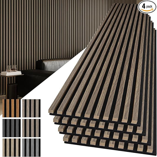 Art3d 4-Pack 108" x 12" Acoustic Wood Panels for Wall, Soundproof Wood Slat Panel for Wall and Ceiling, 3D Fluted Sound Absorbing Paneling for Interior Wall Decor, Living Room, Bedroom - Walnut