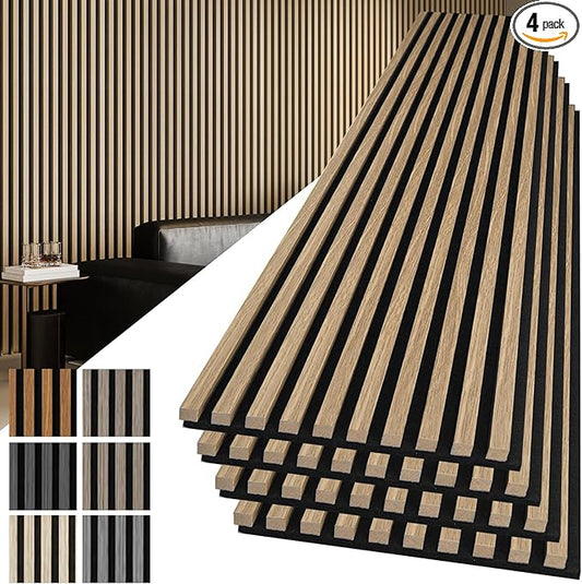 Art3d 4-Pack 108" x 12" Acoustic Wood Panels for Wall, Soundproof Wood Slat Panel for Wall and Ceiling, 3D Fluted Sound Absorbing Paneling for Interior Wall Decor, Living Room, Bedroom - Peach