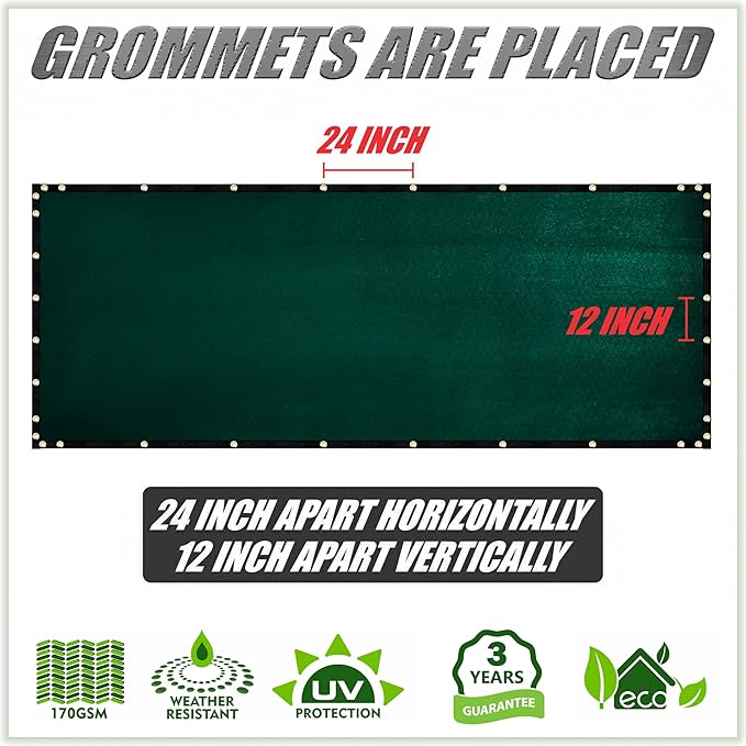 ColourTree 6' x 50' Green Fence Privacy Screen Windscreen Cover Fabric Shade Tarp Netting Mesh Cloth - Commercial Grade 170 GSM - Cable Zip Ties Included - We Make Custom Size