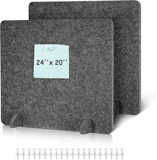 DOLLAR BOSS 2PCS Acoustic Desk Dividers 24" x 20", Soundproof Freestanding Privacy Panels for Table, Noise Reducing Desktop Partition for Office, Home, Classroom, Study Area with 20 Pushpins,Grey