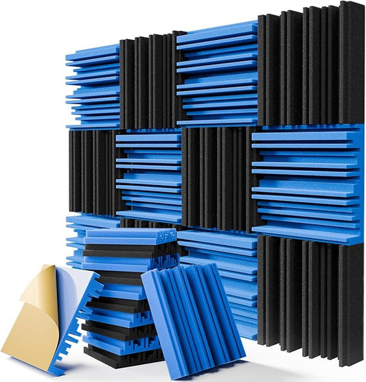 12 Pack Sound Proof Foam Panels for Walls, 12" x 12" x 2" Self-Adhesive Acoustic Panels, High-Density Soundproof Wall Panels for Studio Home and Ceilings (Black+Blue)