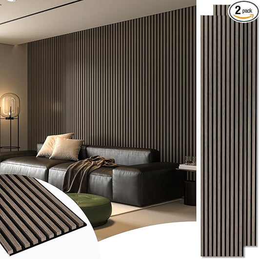 Art3d 2-Pack 108" x 12" Acoustic Wood Panels for Wall, Soundproof Wood Slat Panel for Wall and Ceiling, 3D Fluted Sound Absorbing Paneling for Interior Wall Decor, Living Room, Bedroom - Walnut