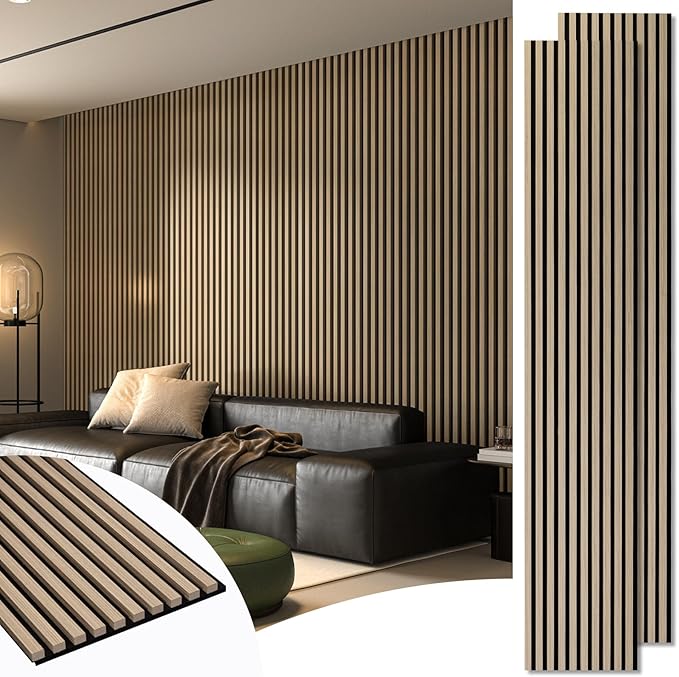 Art3d 2-Pack 108" x 12" Acoustic Wood Panels for Wall, Soundproof Wood Slat Panel for Wall and Ceiling, 3D Fluted Sound Absorbing Paneling for Interior Wall Decor, Living Room, Bedroom - Peach