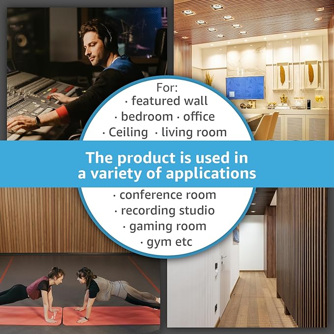 Art3d 4-Pack 108" x 12" Acoustic Wood Panels for Wall, Soundproof Wood Slat Panel for Wall and Ceiling, 3D Fluted Sound Absorbing Paneling for Interior Wall Decor, Living Room, Bedroom - Smoky Oak