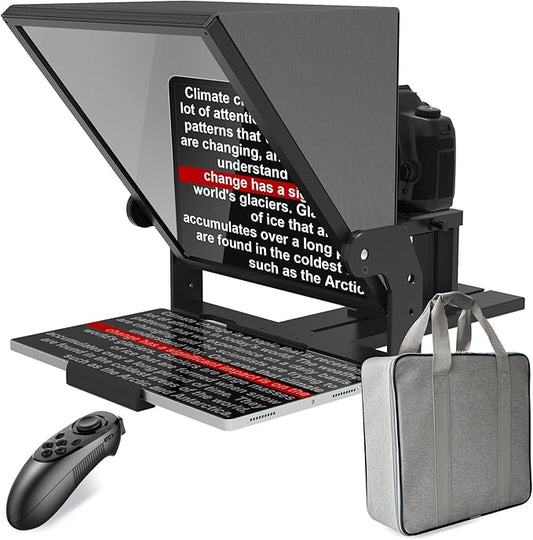 13-inch high-Definition Wide-Angle teleprompter｜High-Definition Beam Splitter Design｜Manual Height Adjustment, Compatible with a Wide Range of Devices｜with Remote Control and teleprompter apps