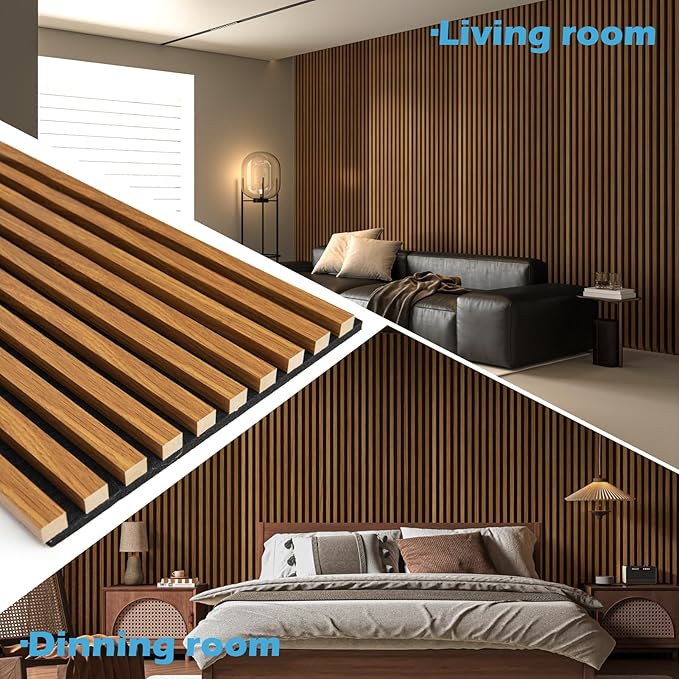 Art3d 2-Pack 108" x 12" Acoustic Wood Panels for Wall, Soundproof Wood Slat Panel for Wall and Ceiling, 3D Fluted Sound Absorbing Paneling for Interior Wall Decor, Living Room, Bedroom - Teak