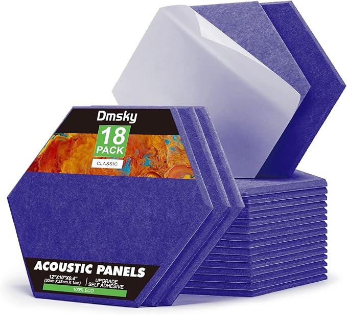 18Pack Hexagon Acoustic Panels 12" X 10" X 0.4" Sound Proof Panels,High Density Sound Dampening Panels With Self-Adhesive Soundproof Absorbing Wall Panels For Home Insulation Studio Office (Dark Blue)